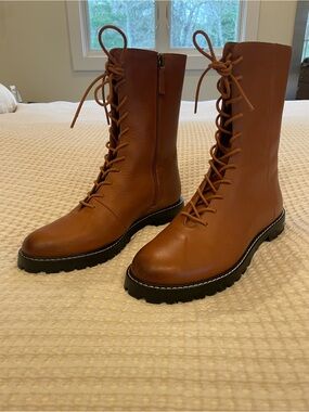 J. Crew Cognac Lace-Up Mid-Calf Leather Boots